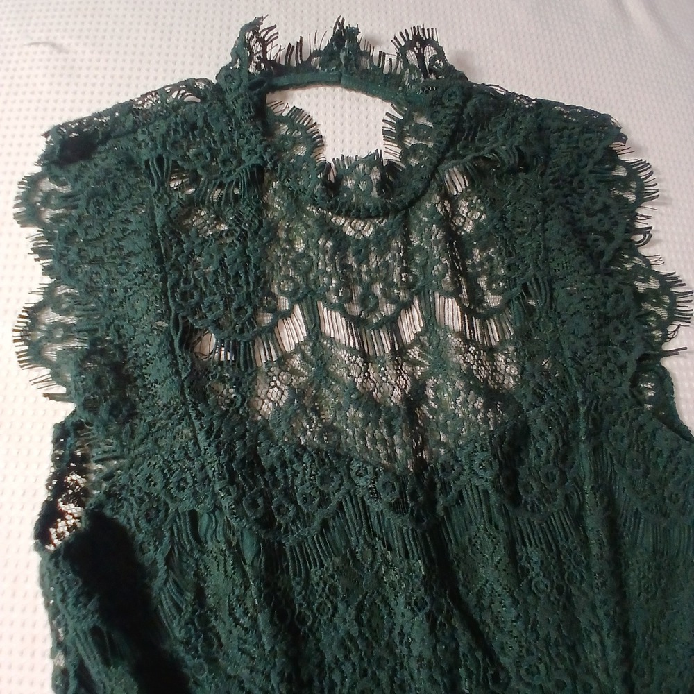 Free People Womens Whimsigoth Scalloped Eyelash Lace Mini Dress Dark Green